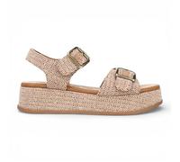 Infinity Leather Sandalias de cuña con plataforma y tiras de piel sintética beige para mujer Magical