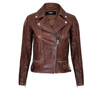 Infinity Leather Señoras Para Mujer de Cuero real Marrón Equipado con Chaqueta de Moda con Cremallera Estilo Motorista XL