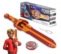 INFINITY NADO peonza metálica, con Lanzador de Espadas, peonza Luminosa, para niños y niñas a Partir de 5, 6, 7, 8, 9 y 10 años, Blazing War Bear, Rojo.