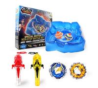 INFINITY NADO Peonzas con Arena para Niños de Juguete de Metal, Peonzas con 2 lanzadores magnéticos Fire Dragon vs Ares' Wing, Juguete para niñas 5 6 7 8 9 10 11 12 Años, Yellow Blue