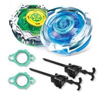 INFINITY NADO S7 Peonza 2PCS con 2 Rack Lanzadores, peonzas metálica Tipo equilibrado/Resistencia Rotación Derecha, Juguete para niños y niñas 5-12 años, Azul y Verde