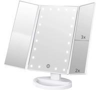 Infitrans Espejo de tocador de Maquillaje con Luces, Aumento de 1 x 2 x 3X, luz de 21 LED y Pantalla táctil, rotación de 180 Grados, Fuente de alimentación Dual, Espejo de Maquillaje portátil Triple