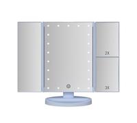 Infitrans Espejos con Luces, Espejos de Mesa con Tres Pantallas Táctiles Plegables, 1X/2X/3X la Ampliación y Cargadores USB o Inalámbricos, Luces LED Ajustables de 180 ° de Espejo Maquillaje (Azul)