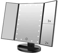 Infitrans Espejos con Luces, Espejos de Mesa con Tres Pantallas Táctiles Plegables, 1X/2X/3X la Ampliación y Cargadores USB o Inalámbricos, Luces LED Ajustables de 180 ° de Espejo Maquillaje