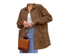 INFJMH Chaqueta de Ante sintético con Bolsillos estéticos de Manga Larga Blazer de Gran tamaño Y2K otoño Solapa botón Ropa Exterior