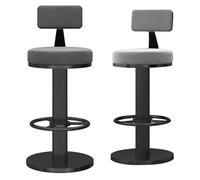 INFJMH Taburetes Juego de 2 taburetes Bar giratorios Terciopelo con Respaldo y reposapiés, Modernos bajo Altura Ajustable for mostrador Cocina en casa Base Metal Negro Comedor(Grey)