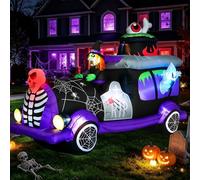 Inflables de Halloween de 7.9 pies con esqueletos fantasmas para decoración | Decoraciones inflables de Halloween con lápidas, caldero de bruja y ruedas de telaraña, LED integrados para decoración de