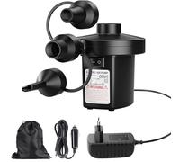 Inflador Electrico, Bomba de Aire Eléctrica Portátil, 2 en 1 Inflador y Desinflador con 3 boquillas, 240V AC / 12V DC, Bombas de Aire inflables para Camping al Aire Libre, Camas de Aire