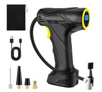 Inflador Ruedas Coche, Compresor Aire Portatil con Batería Recargable USB 6000mAh, Hinchador Ruedas Coche 150PSI, Bomba Apagado Automático para Coches, Bicicletas y Motos con 4 Válvulas