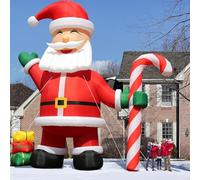 Inflantteble Papá Noel Inflable 600cm, Figura Gigante de Papá Noel con bastón de Caramelo, Decoración Noel para Exterior para Fiestas Jardín, Césped y Centros comerciales