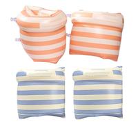 Inflatable Arm Floaties 2 Pair Blue & Orange Striped Swim Arm Bands for Kids & Adults with Valve High Buoyancy No Leakage PVC Swim Training Equipment for Pool