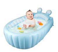 Inflatable Baby Bathtub, Portable Toddler Bath Tub, Space-Saving Air Swimming Pool, Soft Cushion Design for Shower, Home, Daycare, Travel, and Hospital Use, Blue