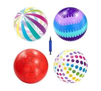 Inflatable Beach Ball - 4 Piece Fun Summer Toy with Air Pump, Oversized Rainbow Striped Swimming Pool Inflatables, Giant Blow-up Water Sport Aerobic Sphere | Manual Inflation Device For Outdoor