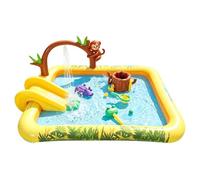 Inflatable Kids Pool With Slide - PVC Material 214x167x85cm Jungle Animal Spray Water Park - Outdoor Oval Swimming Pool For Children Summer Play - Kids ool With Slide