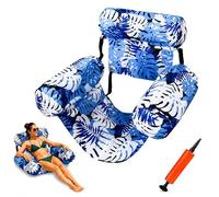 Inflatable Pool Float for Adults, Blow Up Pool Lounge Chair with Seat and Backrest, Floating Chair for Pool, Lake, Beach and Summer Water Relaxation (Blue Monstera Leaf)