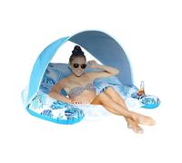 Inflatable Pool Float, Swimming Hammock Lounger, Blue, Pink, Raft Chair with Cup Holder, Comfortable and Supportive Design, for Outdoor Summer, River, Beach, Pool Party Floating