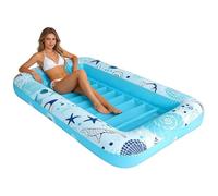 Inflatable Pool Lounger, Tanning Float Bed, Lounger with Cup Holder, Sunbathing Air Mattress, Comfortable Pool Lounge for Adults Couples Families Vacation Resort Beach Lake Summer