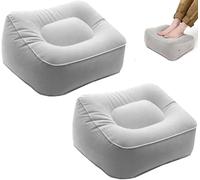 Inflatable Travel Foot Rest Pillow, Head Pad, Soft Flocking Pillow, Flights Relax Cushion Ottomans Leg Up with Air Pump for Office, Home Relax, Camping and Travel Use-Gray (2PCS)