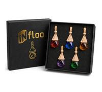 INfloo Set de 5 Ambientadores para Coche, Ambientadores Colgantes con Frascos de Cristal y Tapón de Madera, Perfume para Coche, Hogar y Oficina, Difusor de Fragancia Premium Edition