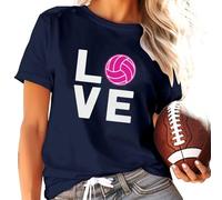 , informal, suelto, estampado de rugby, camiseta de cuello redondo, manga corta, disfraz de neón para mujer, marine, XXL