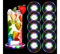 Infreecs 10 posavasos LED coloridos, 3 modos de iluminación, posavasos luminosos redondos, impermeables, posavasos LED para vasos, botellas, fiestas, bares, bodas, festivales