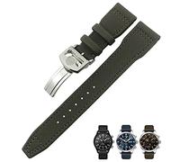 INFRI Correa de reloj de cuero y fibra de nailon, 20mm, 21mm, 22mm, apta para IWC IW377729 IW389001, reloj de piloto grande, correa de reloj verde, azul y negro(Green silver 2,21mm)