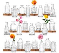 INFTYLE Juego de 24 jarrones de Vidrio, jarrón de Vidrio pequeño para Flores, jarrones de brotes a Granel, Botella de Flores Vintage pequeño jarrón de Vidrio para arreglos Florales, Centro de Mesa