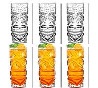 INFTYLE Juego de vasos transparentes Tiki de 6 a 14 onzas, modernos vasos de cóctel Tiki perfectos para cócteles exóticos, Mai Tai, cócteles de estilo hawaiano, juego de bebidas de isla tropical