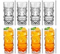 INFTYLE Juego de vasos transparentes Tiki de 8 a 14 onzas, modernos vasos de cóctel Tiki perfectos para cócteles exóticos, Mai Tai, cócteles de estilo hawaiano, juego de bebidas de isla tropical