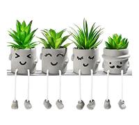 INFTYLE Plantas suculentas Artificiales Creativas con macetas, 4 Piezas de Mini Plantas Falsas de Cemento Emocional sintético en Maceta para el hogar, Escritorio, estantería, Cocina, baño y Oficina,