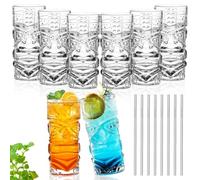 INFTYLE Vasos Tiki de plástico transparente de 510 ml, vasos modernos de bar Tiki taza hawaiana para cócteles, limonada, bebidas mixtas, picnics, suministros para restaurantes (8)