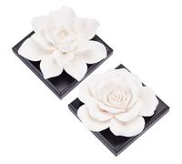 INFUNLY 2 difusores de aceite esencial de rosa blanca, mini difusores de aromaterapia de cerámica, 3.3 x 3.3 pulgadas, kit de adornos de aire de aceite esencial, difusor pasivo de flores para regalos