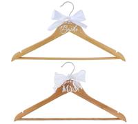 INFUNLY 2 piezas de novia percha de madera para boda novia percha con lazo de cuentas señor y señora perchero de madera conjunto para boda 17.5 x 8.9 vestido damas de honor regalo