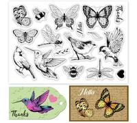 INFUNLY 2 sellos transparentes vintage de 4.3 x 6.3 pulgadas, diseño de libélula, insectos, sellos transparentes de goma de mariposa para hacer tarjetas, álbum de fotos, diario, decoración del hogar