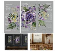 INFUNLY 3 hojas de flores moradas para frotar en transferencias de 5.9 x 11.8 pulgadas, lavanda, glicinia, vintage, calcomanías florales para frotar en madera, vidrio, álbumes de recortes, bricolaje
