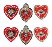 INFUNLY 6 parches de cuentas de corazón de mal de ojo rojo con forma de amor, parches de diamantes de imitación de ojos, apliques de lentejuelas para coser en cristal, parche bordado de corazón rojo