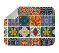 INFUNLY Azulejos de cerámica mexicana alfombrilla de goteo para el mostrador de la cocina 18"x 24" Mandala Azulejos Absorbente Secado Rápido Resistente al Calor Cafetera Esterilla Para Mesa Grifo