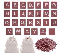 INFUNLY Juego de 400 piezas de azulejos de madera con letras rojas de Scrabble con 2 bolsas de letras mayúsculas de la A a la Z para hacer posavasos del alfabeto, piezas de repuesto para ortografía