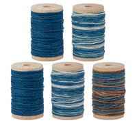 INFUNLY Juego de 5 hilos Sashiko de 273.4 yardas, color azul, 5 estilos de algodón para coser a mano con carretes de madera, teñido de plantas naturales, suministros de costura para bordado japonés