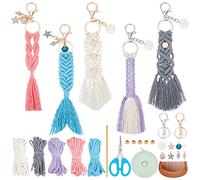 INFUNLY Juego de 5 juegos de macramé con temática oceánica para adultos, kit de llavero de macramé bohemio con borlas, cordón de algodón, instrucciones para llaves de coche, teléfono, cartera