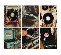 INFUNLY Juego de 6 discos vintage para pared, 20,3 x 25,4 cm, discos de vinilo negro, póster de música, CD, lienzo, arte de pared, sin marco, impresiones de discos retro para dormitorio, sala de estar