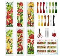 INFUNLY Juego de 6 marcapáginas de punto de cruz de 2.4 x 7.9 pulgadas, kit de marcapáginas de bordado con estampado de plantas con instrucciones (idioma español no garantizado), juego de marcapáginas