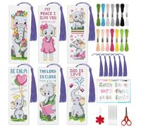INFUNLY Juego de 6 marcapáginas de punto de cruz de elefante, 3 x 8.5 pulgadas, diseño de elefantes de ángel, kit de marcapáginas de bordado con cita motivacional, juego de marcapáginas para amantes