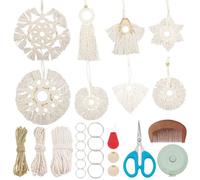 INFUNLY Juego de 8 adornos navideños de macramé para adultos, principiantes, hechos a mano, tejido, macramé, copo de nieve, ángel, estrella, corona, colgante, adornos colgantes de ganchillo para