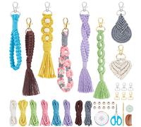 INFUNLY Juego de 8 llaveros de muñeca de macramé para adultos, kit de nudos de cordón de macramé colorido, teléfono, cartera