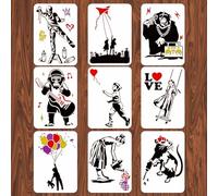 INFUNLY Juego de 9 plantillas de dibujo con temática de Banksy reutilizables para pintar en paredes, azulejos, lienzos, muebles, papel, 11.6 x 8.2 pulgadas