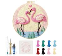 INFUNLY Juego de agujas de punzón de flamencos rosas, redondo, 8,7 pulgadas, kit de punzón de punzón de bordado para adultos, principiantes, punches, kit de iniciación con instrucciones sencillas