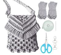 INFUNLY Juego de bolsas para teléfono móvil de macramé para principiantes, color gris claro, bohemio, macramé, con vídeo instructivo, kit de bolsos de hombro de cuerda de algodón, juegos de bolsas de