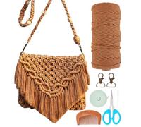 INFUNLY Kit de bolsas de macramé para adultos principiantes con video e instrucciones (idioma español no garantizado), bolsas tejidas hechas a mano con borlas, bolso de nudo bohemio, kit de bolsa de