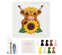 INFUNLY Kit de bordado de aguja de vaca de girasol de 24 cm, kit de agujas cuadradas para adultos, kit de costura con instrucciones (idioma español no garantizado), kit de inicio de punto de aguja de